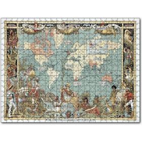 Cakapuzzle Dünya Haritası ve Bazı Halklar 1886 Yılı Mdf 1000 Parça Puzzle