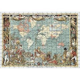Cakapuzzle Dünya Haritası ve Bazı Halklar 1886 Yılı Mdf 255 Parça Puzzle