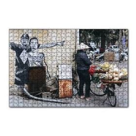 Cakapuzzle Duvar Boyama Adamlar ve Bisikletli Satıcı 120 Parça Ahşap Puzzle