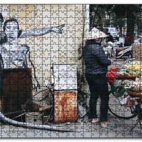 Cakapuzzle Duvar Boyama Adamlar ve Bisikletli Satıcı Mdf 120 Parça Puzzle