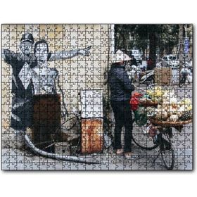 Cakapuzzle Duvar Boyama Adamlar ve Bisikletli Satıcı Mdf 255 Parça Puzzle