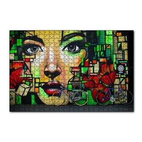 Cakapuzzle Duvar Boyama Kadın Portre ve Bisikletler 120 Parça Ahşap Puzzle