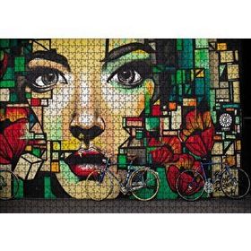 Cakapuzzle Duvar Boyama Kadın Portre ve Bisikletler 120 Parça Ahşap Puzzle