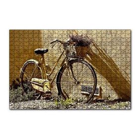 Cakapuzzle Duvar Önünde Eski Sarı Bisiklet 120 Parça Ahşap Puzzle