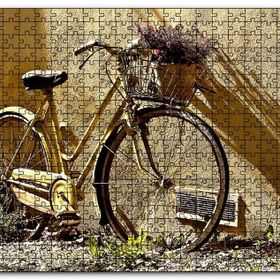 Cakapuzzle Duvar Önünde Eski Sarı Bisiklet Mdf 255 Parça Puzzle