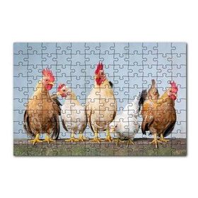 Cakapuzzle Duvarın Üstünde Kahverengi Beyaz Tavuklar 120 Parça Ahşap Puzzle