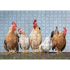Cakapuzzle Duvarın Üstünde Kahverengi Beyaz Tavuklar 120 Parça Ahşap Puzzle