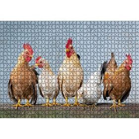 Cakapuzzle Duvarın Üstünde Kahverengi Beyaz Tavuklar 120 Parça Ahşap Puzzle