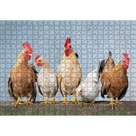 Cakapuzzle Duvarın Üstünde Kahverengi Beyaz Tavuklar 120 Parça Ahşap Puzzle