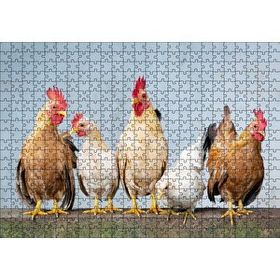 Cakapuzzle Duvarın Üstünde Kahverengi Beyaz Tavuklar 120 Parça Ahşap Puzzle