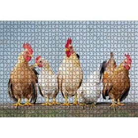 Cakapuzzle Duvarın Üstünde Kahverengi Beyaz Tavuklar Mdf 1000 Parça Puzzle