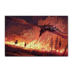 Cakapuzzle Ejderha Aleviyle Yanan Orman ve Savaşçılar 120 Parça Ahşap Puzzle
