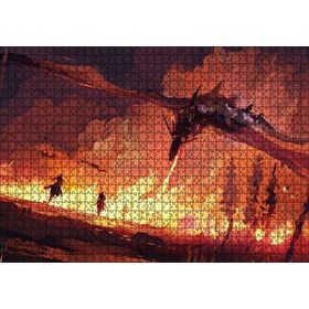 Cakapuzzle Ejderha Aleviyle Yanan Orman ve Savaşçılar 120 Parça Ahşap Puzzle