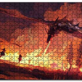 Cakapuzzle Ejderha Aleviyle Yanan Orman ve Savaşçılar Mdf 255 Parça Puzzle