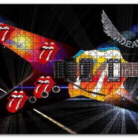 Cakapuzzle Elektrogitar Kırmızı Dudaklar ve Dil Mdf 120 Parça Puzzle