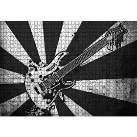 Cakapuzzle Elektrogitar Siyah Beyaz Kesitler Notalar 120 Parça Ahşap Puzzle