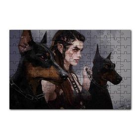 Cakapuzzle Elf Kızı ve İki Doberman Köpeği 120 Parça Ahşap Puzzle