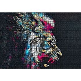 Cakapuzzle Erkek Aslan Renkli Fırça Darbeleri Siyah Zemin 120 Parça Ahşap Puzzle