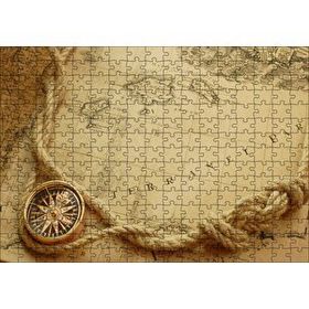 Cakapuzzle Eski Harita Keten Halat ve Pusula 120 Parça Ahşap Puzzle