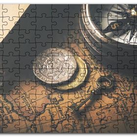 Cakapuzzle Eski Harita Madeni Paralar Pusula ve Anahtar Mdf 1000 Parça Puzzle
