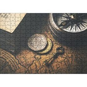 Cakapuzzle Eski Harita Madeni Paralar Pusula ve Anahtar Mdf 255 Parça Puzzle