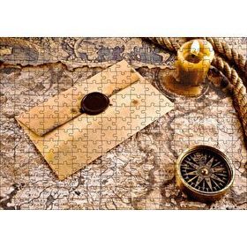Cakapuzzle Eski Harita Mühürlü Mektup Mum ve Pusula 120 Parça Ahşap Puzzle