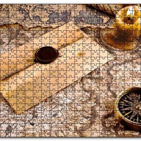Cakapuzzle Eski Harita Mühürlü Mektup Mum ve Pusula Mdf 120 Parça Puzzle