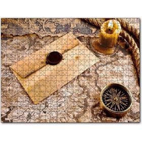 Cakapuzzle Eski Harita Mühürlü Mektup Mum ve Pusula Mdf 120 Parça Puzzle