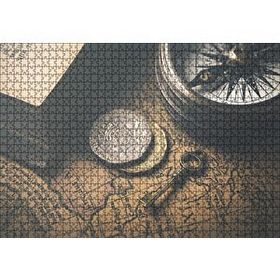 Cakapuzzle Eski Harita Pusula Anahtar ve Demir Paralar Mdf 1000 Parça Puzzle