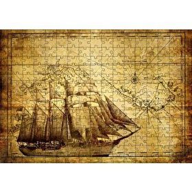 Cakapuzzle Eski Harita Üzerinde Yelkenli Gemi 120 Parça Ahşap Puzzle