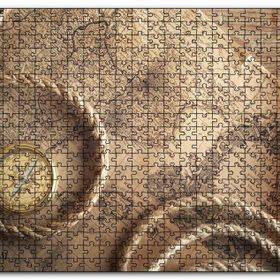 Cakapuzzle Eski İspanya Portekiz Haritası Pusula ve Halat Mdf 500 Parça Puzzle