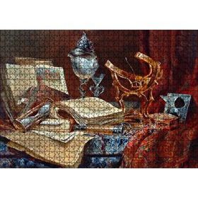 Cakapuzzle Eski Kitaplar Kum Saati Dürbün ve Usturlab Mdf 1000 Parça Puzzle