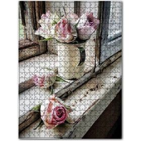Cakapuzzle Eski Pencere Kenarında Pembe Güller 500 Parça Puzzle