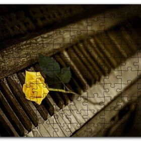 Cakapuzzle Eski Piyano Tuşları Üzerindeki Sarı Gül Mdf 255 Parça Puzzle