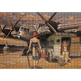Cakapuzzle Eski Uçak Deniz Feneri ve Genç Kadın Yolcu 120 Parça Ahşap Puzzle