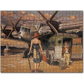 Cakapuzzle Eski Uçak Deniz Feneri ve Genç Kadın Yolcu 120 Parça Puzzle