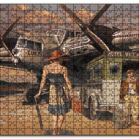 Cakapuzzle Eski Uçak Deniz Feneri ve Genç Kadın Yolcu Mdf 1000 Parça Puzzle