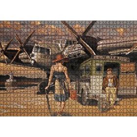 Cakapuzzle Eski Uçak Deniz Feneri ve Genç Kadın Yolcu Mdf 1000 Parça Puzzle