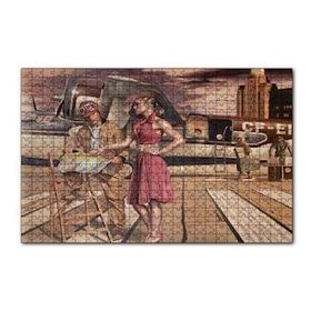 Cakapuzzle Eski Uçak Pilot ve Kırmızı Elbiseli Kadın 120 Parça Ahşap Puzzle