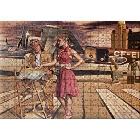 Cakapuzzle Eski Uçak Pilot ve Kırmızı Elbiseli Kadın 120 Parça Ahşap Puzzle