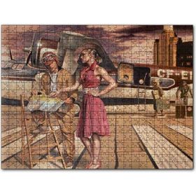 Cakapuzzle Eski Uçak Pilot ve Kırmızı Elbiseli Kadın 500 Parça Puzzle