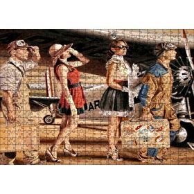 Cakapuzzle Eski Uçak Pilotlar ve Kadın Yolcular 120 Parça Ahşap Puzzle