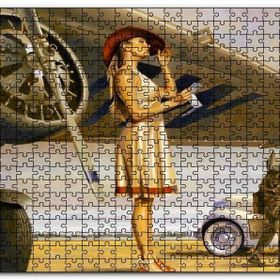 Cakapuzzle Eski Uçak ve Beyaz Elbiseli Mektup Okuyan Kadın Mdf 1000 Parça Puzzle