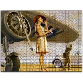 Cakapuzzle Eski Uçak ve Beyaz Elbiseli Mektup Okuyan Kadın Mdf 120 Parça Puzzle