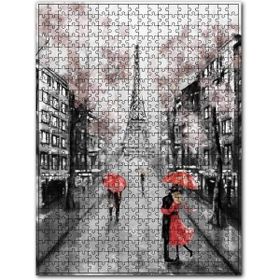 Cakapuzzle Eyfel Binalar ve Kırmızı Şemsiyeli Çiftler Ahşap 255 Parça Puzzle