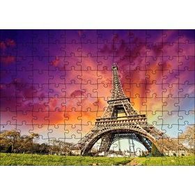 Cakapuzzle Eyfel Kulesi Gün Batımı Turuncu Kırmızı 120 Parça Ahşap Puzzle