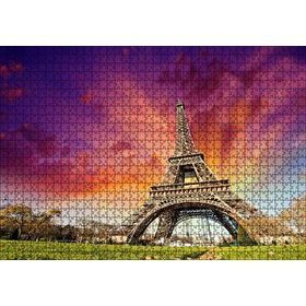Cakapuzzle Eyfel Kulesi Gün Batımı Turuncu Kırmızı 120 Parça Ahşap Puzzle