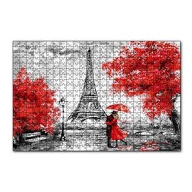 Cakapuzzle Eyfel Kulesi Kırmızı Ağaçlar Kırmızı Şemsiyeli Çift 120 Parça Ahşap Puzzle