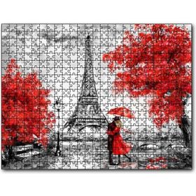 Cakapuzzle Eyfel Kulesi Kırmızı Ağaçlar Kırmızı Şemsiyeli Çift 255 Parça Puzzle