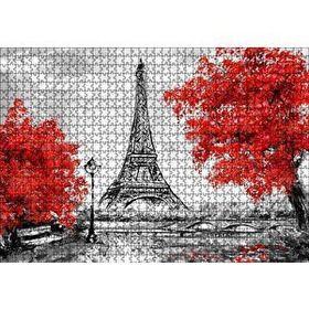 Cakapuzzle Eyfel Kulesi ve Kırmızı Yapraklı Ağaçlar 120 Parça Ahşap Puzzle